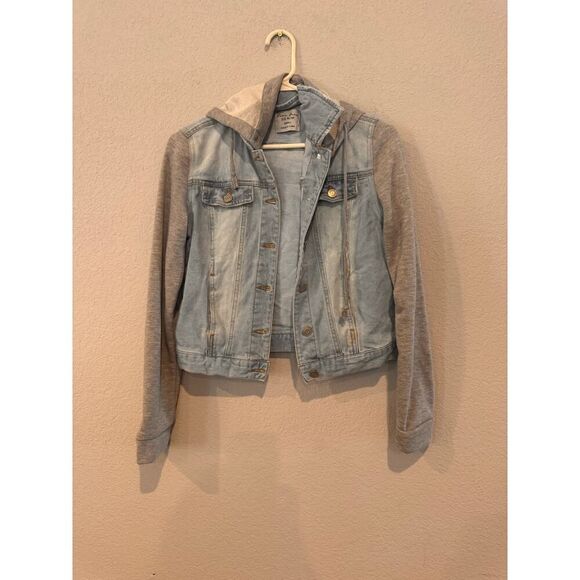 Love Tree Women's Size Small Hooded Denim Jacket Gray - Picture 1 of 3